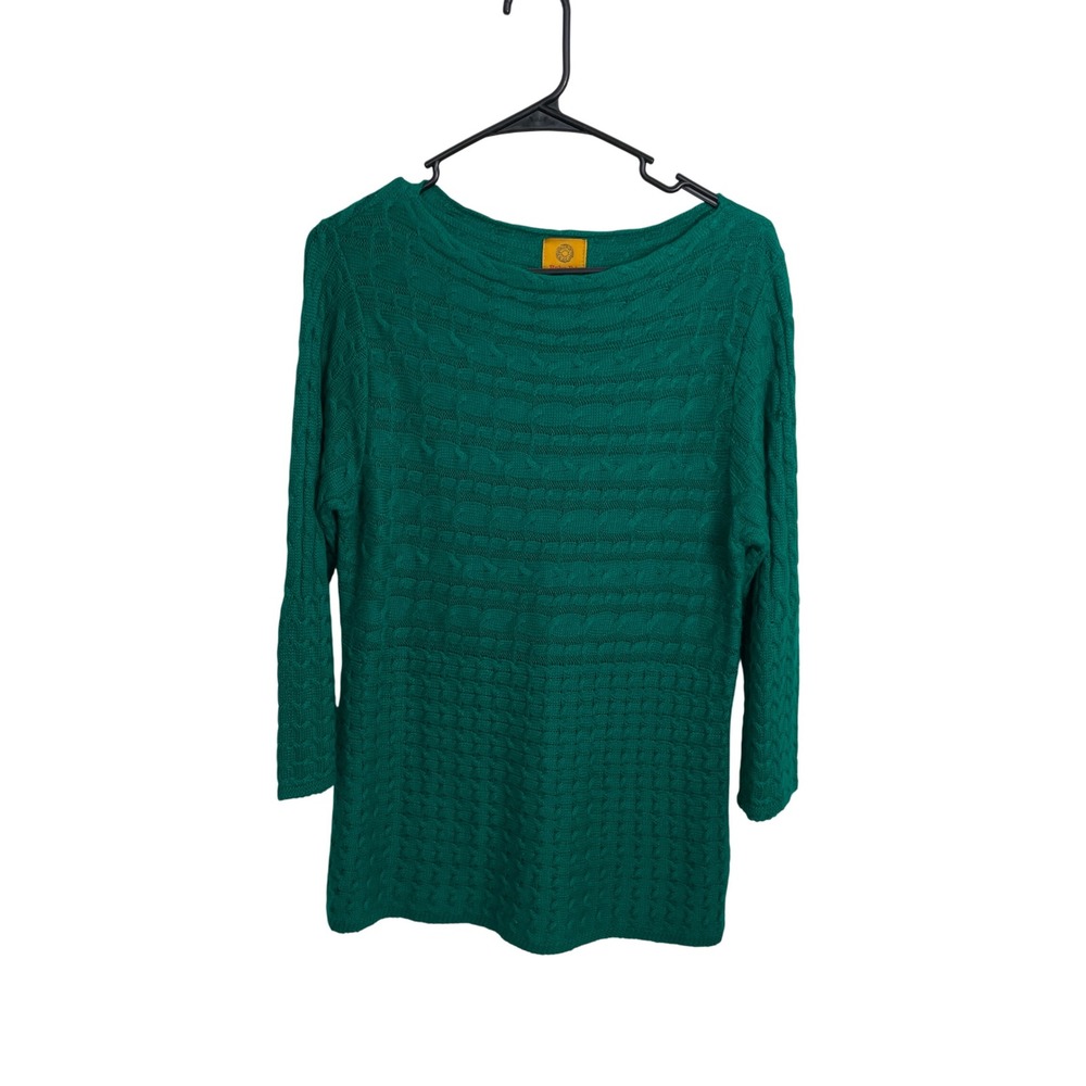 Ruby Rd Women's Green Cable Knit Acrylic Long Sleeve Sweater Tunic‎ Top L